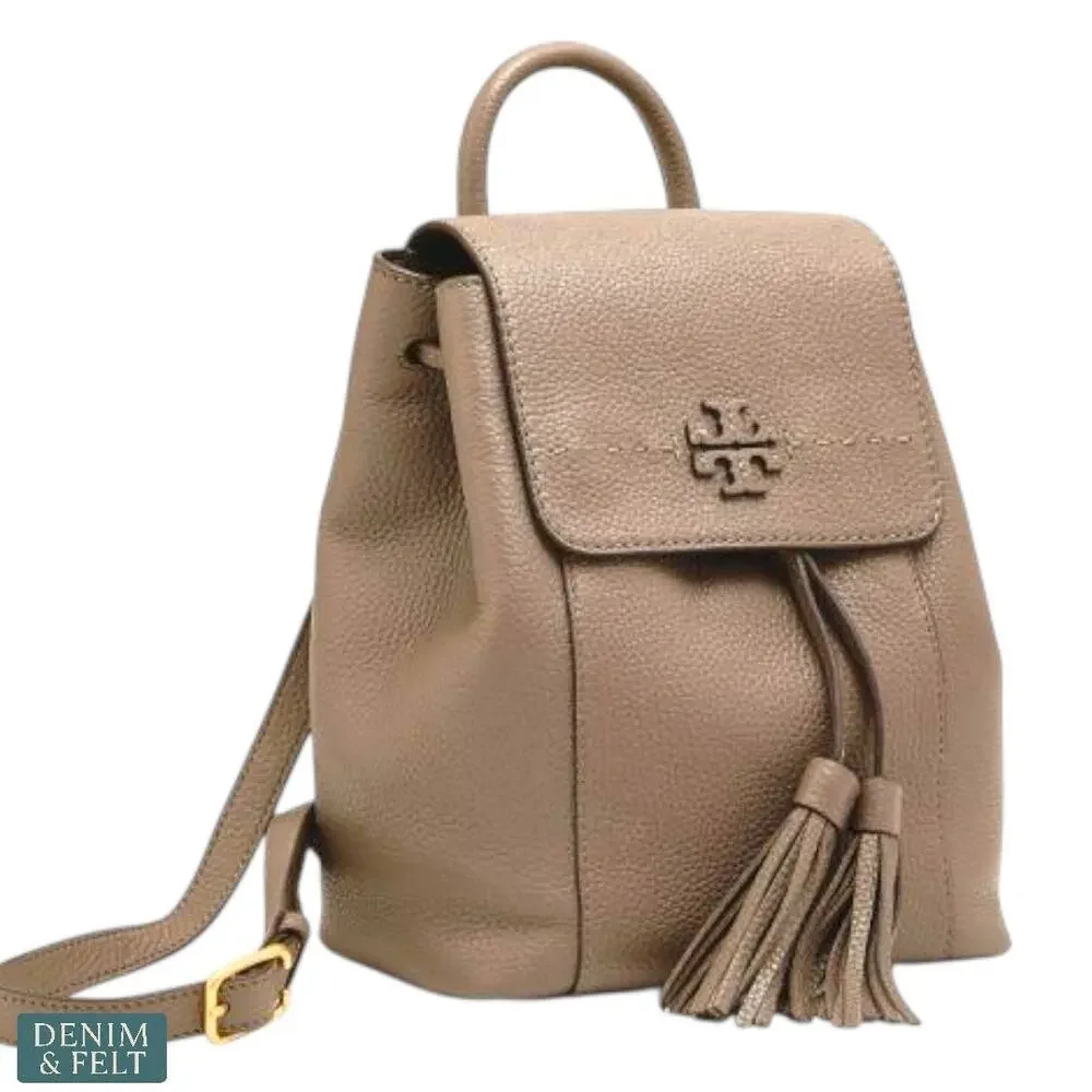 Tory Burch Sand McGraw Leather Backpack w/ Tassel Detail, Adjustable Straps